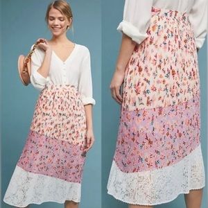 Anthropologie LAIA Pleated Floral Lace Midi Skirt - Size XS